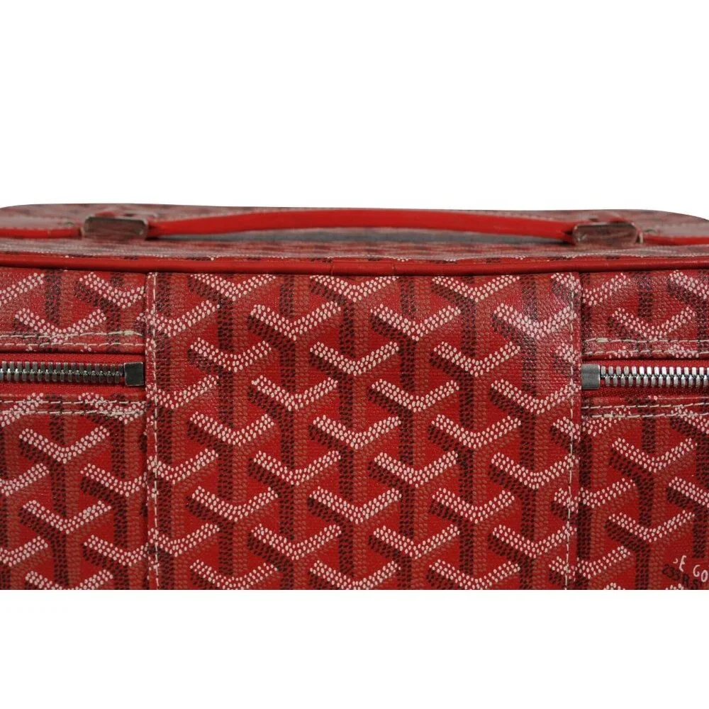 Goyard Vanity Train Case Red Canvas Crossbody Travel Bag Vintage Luggage Tote - Picture 6 of 16